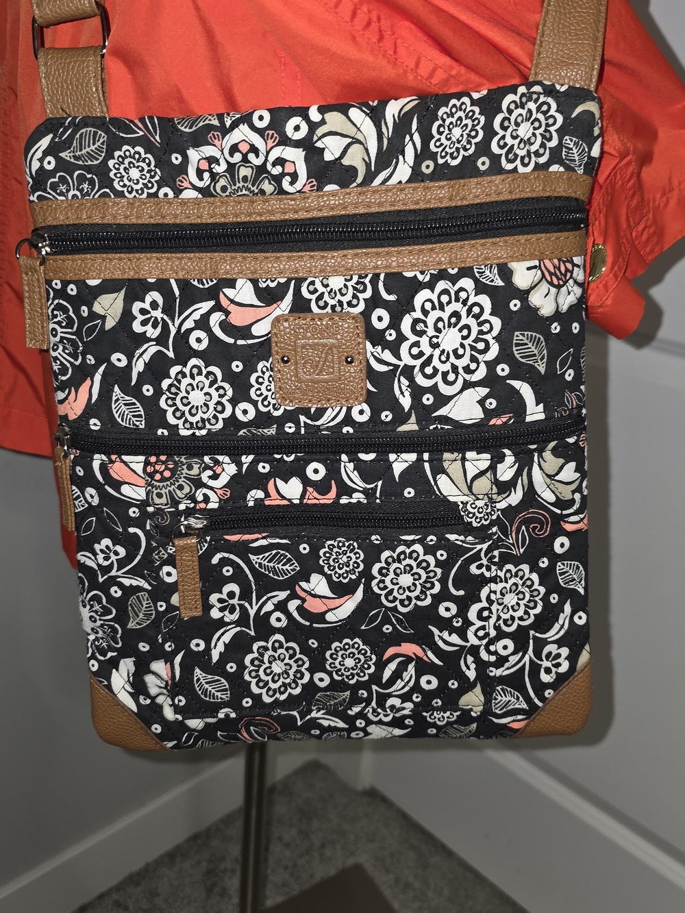 Stone Mountain Accessories Black Floral Crossbody with Cream & Pink Accents